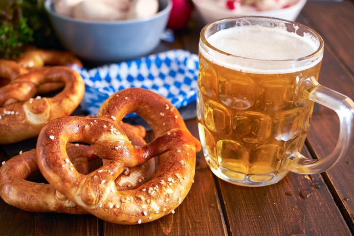 Oktoberfest food on wooden table